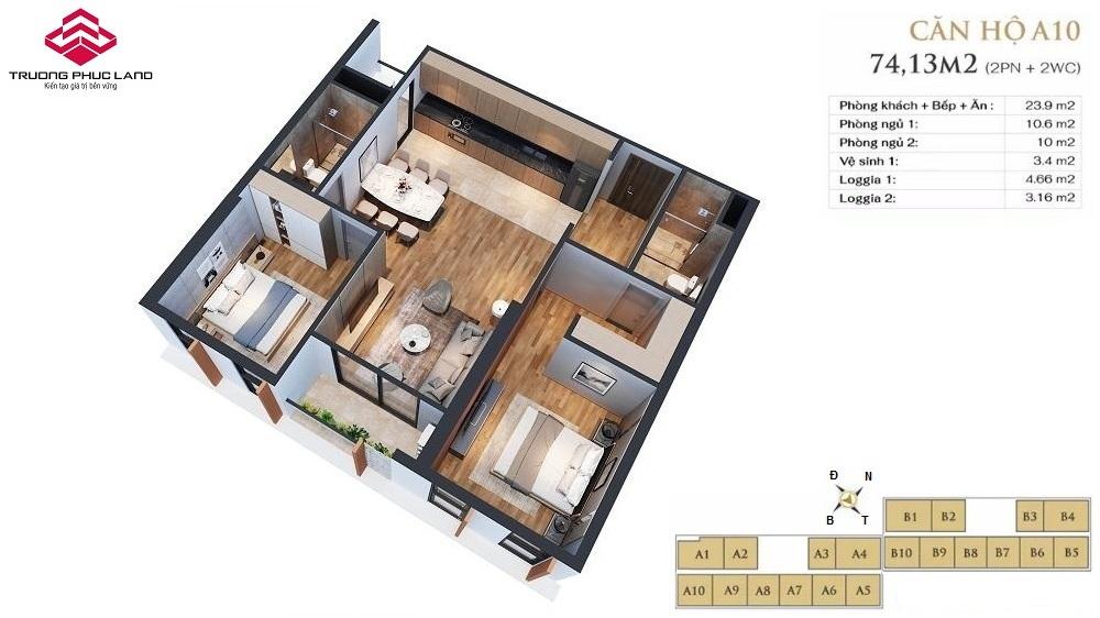 Mặt bằng căn hộ A10 Anland Lake View Mặt bằng căn hộ A10 (74m2 - 2PN) dự án Anland Lake View