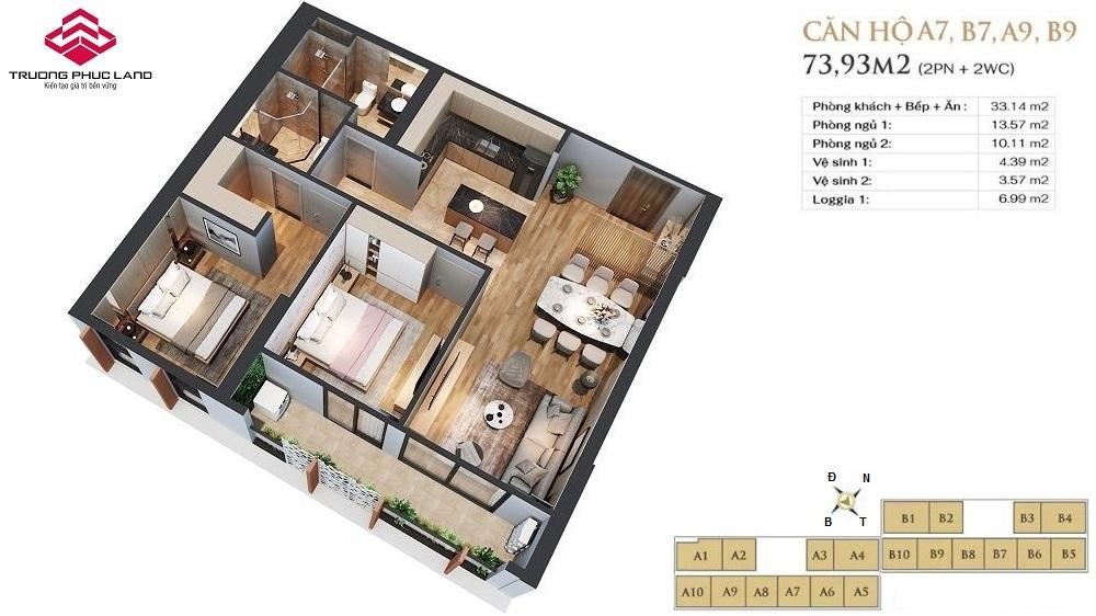 Mặt bằng căn hộ A7, B7, A9 và B9 Anland Lake View Mặt bằng căn hộ A7, B7, A9 và B9 (73.9m2 - 2PN) chung cư Anland Lake View