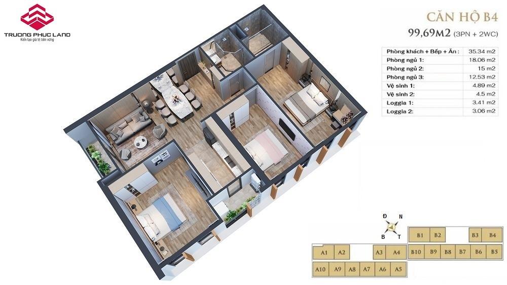 Mặt bằng căn hộ B4 (99m2 - 3PN) dự án Anland Lake View Mặt bằng căn hộ B4 (99m2 - 3PN) dự án Anland Lake View